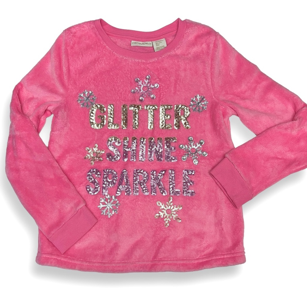Cynthia Rowley Faux Fur Girl’s Top Sequin Snowflakes Pink Size Large 10/12